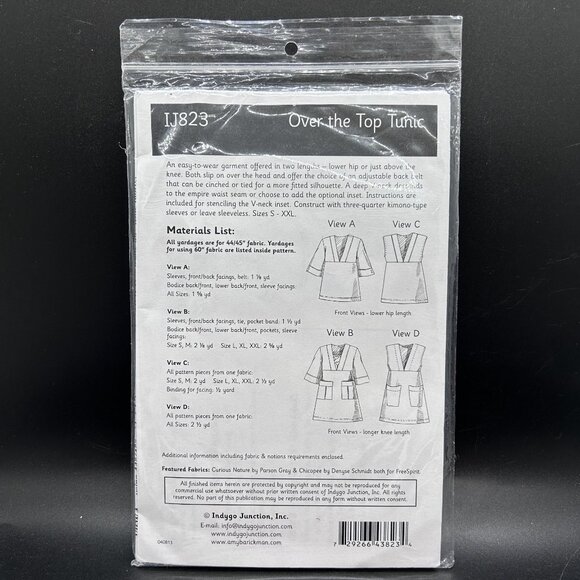 Indygo Juntion IJ823 “Over the Top Tunic” (S-XXL) Sewing Pattern Uncut FF - Picture 2 of 5